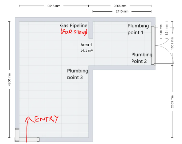 Kindly provide feedback on the kitchen layout. (6)